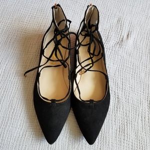 Unisa Pointed Toes Lace Up Black Flats 8M